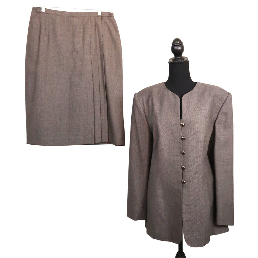 NWT Vintage 90s Y2K Emily Brown & Black Skirt Suit Plus 16 Pleat Mid Length Long